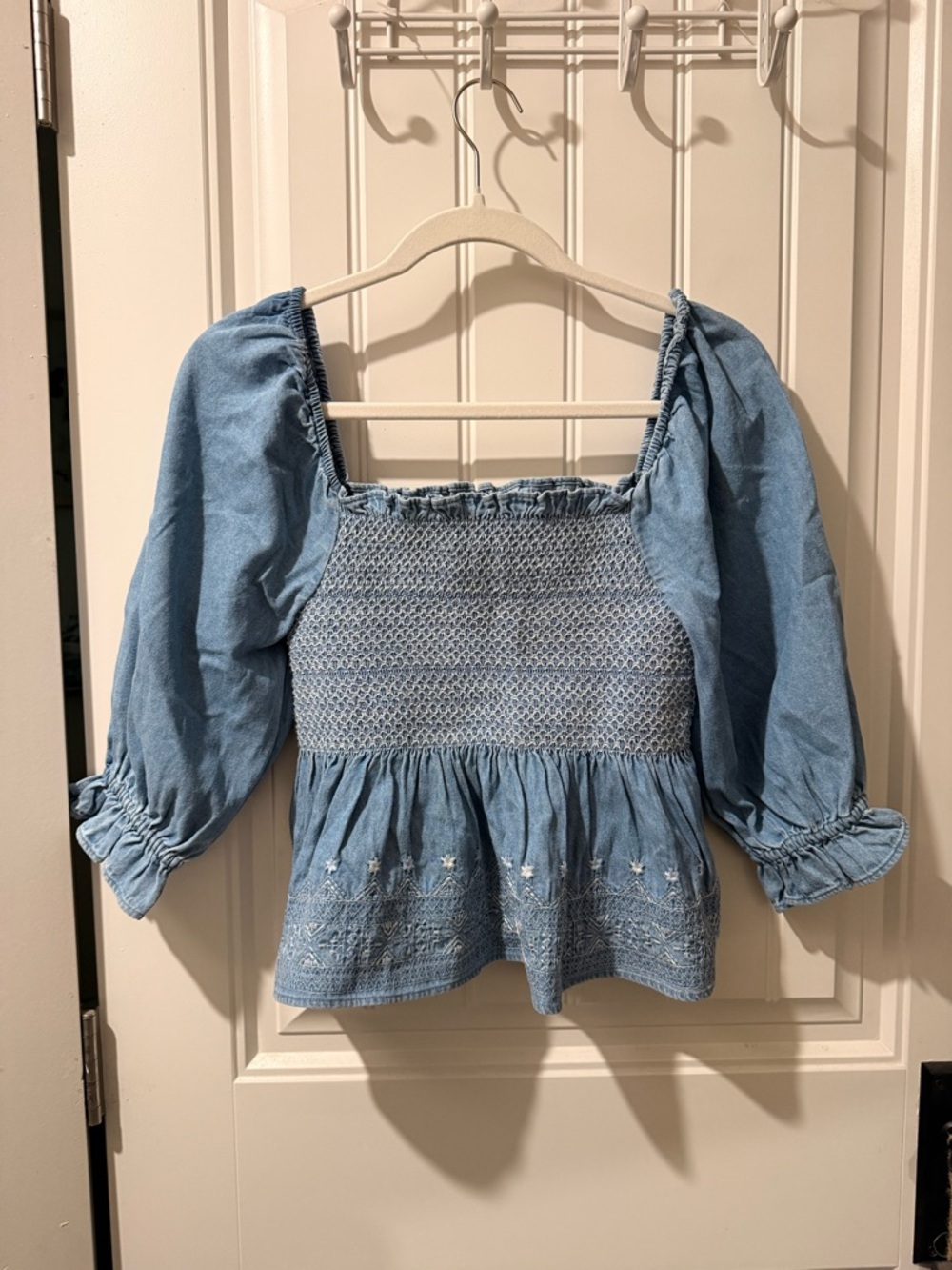 American Eagle Outfitters Light Blue Smocked Peasant Top